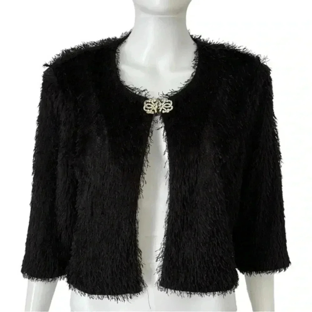 R&M Richards Black Silver Metal Rhinestone‎ Hook Loop Evening Jacket